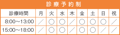診療時間のご案内 [診療予約制]